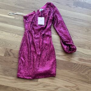 Hello Molly One Shoulder Fuchsia Sequin Dress